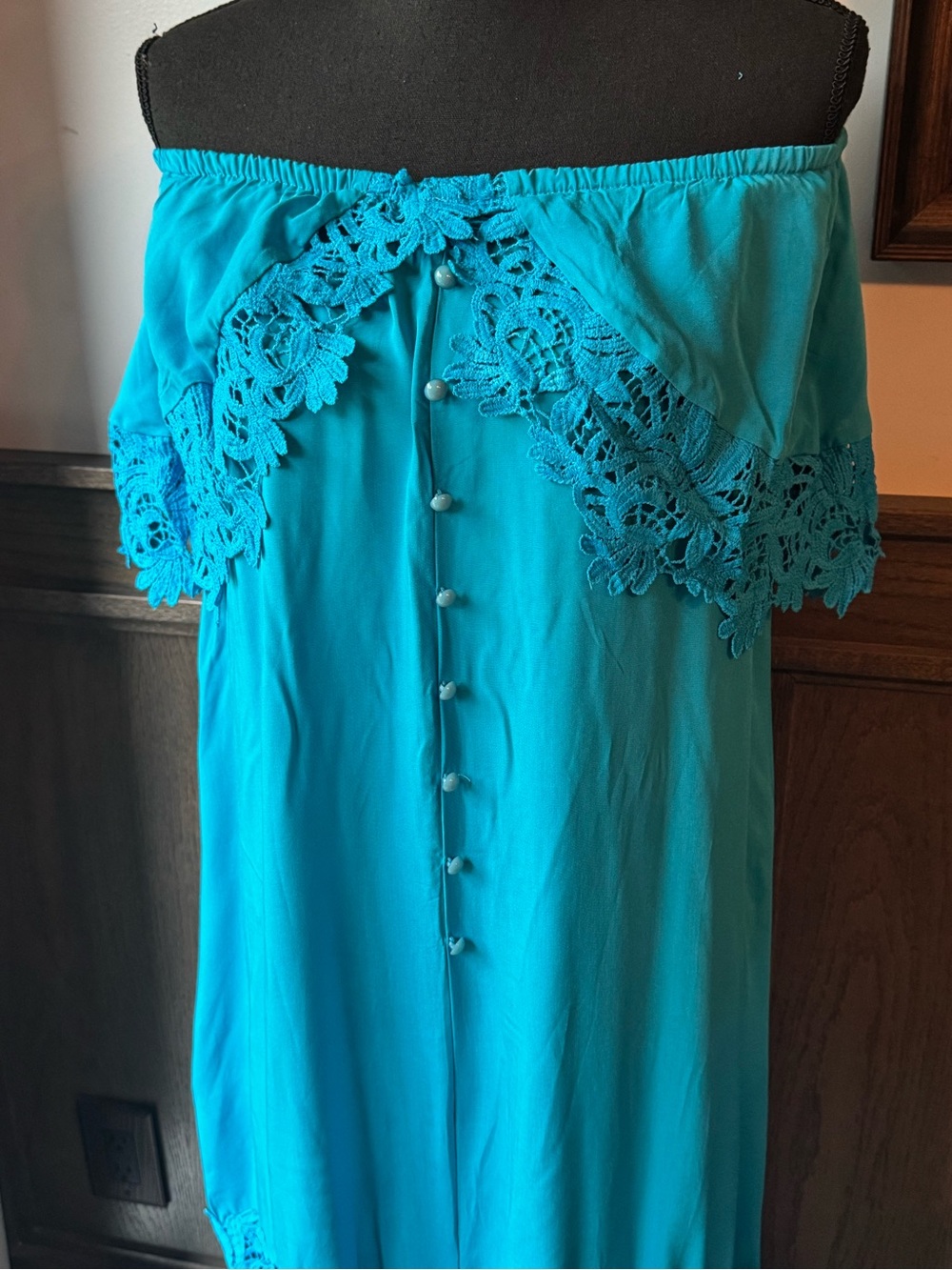 Sisjuly Teal Off-Shoulder Maxi Dress - Picture 2 of 7